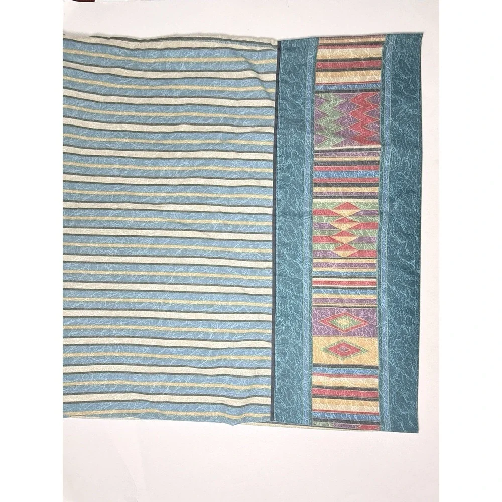 JCPenney Sheet Set Southwestern KING Vtg Teal Marble Stripes Geometric Tribal